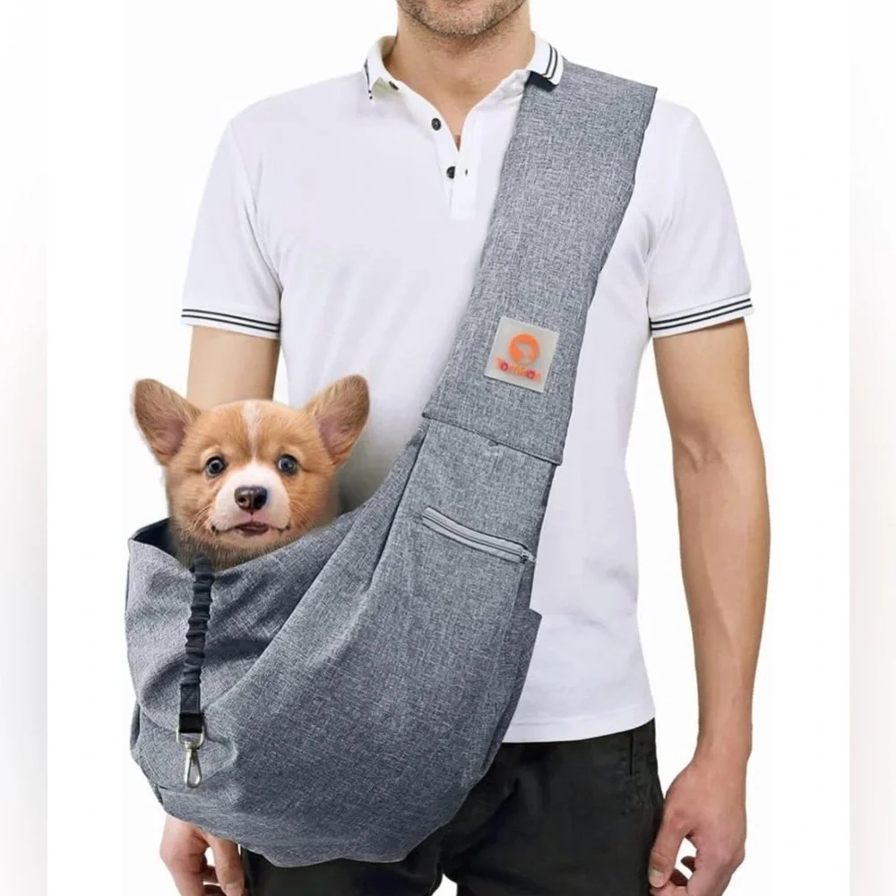 Medium Padded Shoulder Strap Dog Cat Carrier Sling (Grey for 8-15 lbs) - Picture 1 of 11